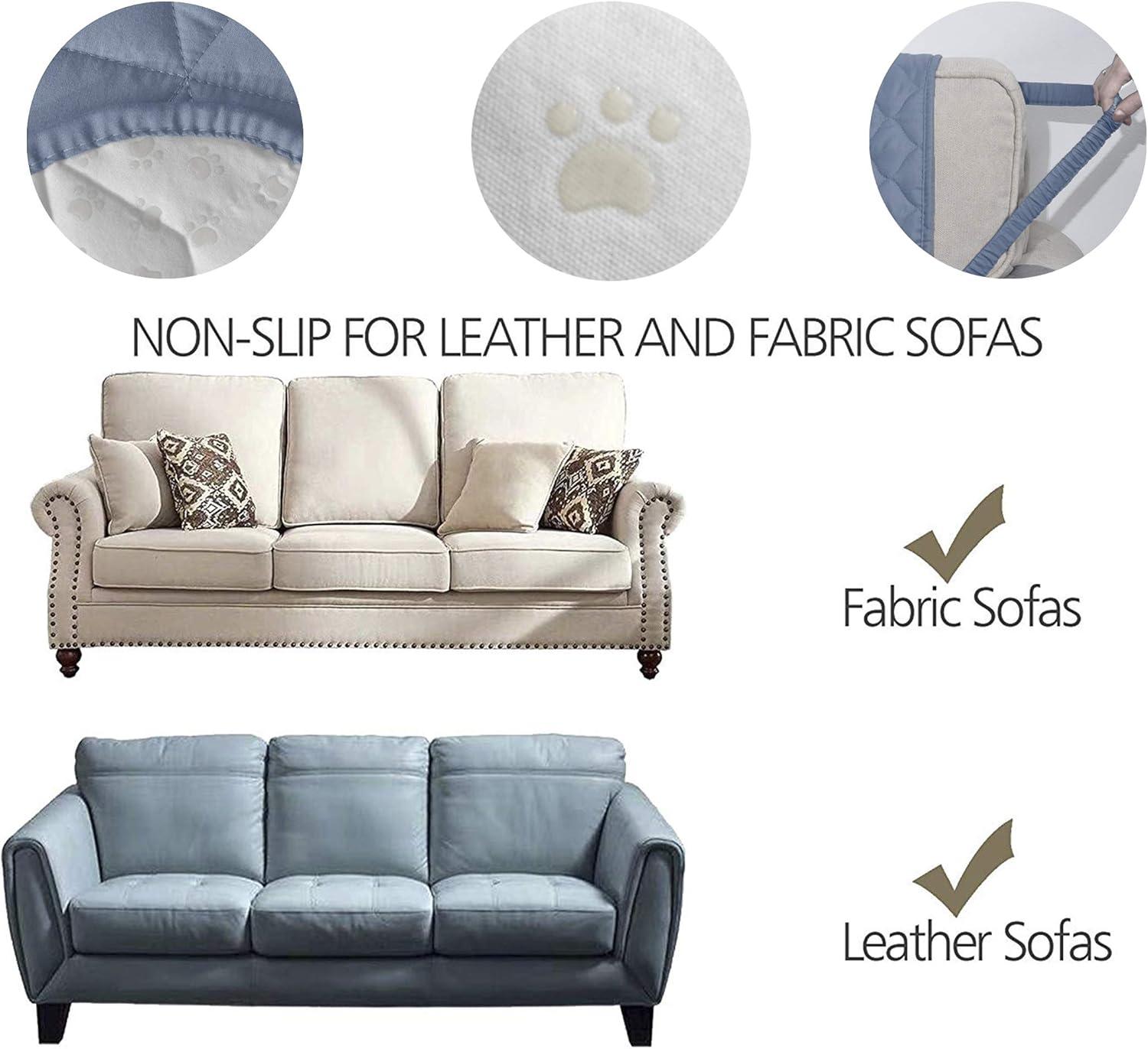 imageAmeritex Couch Sofa Slipcover 100 Waterproof Nonslip Quilted Furniture Protector Slipcover for Dogs Children Pets Sofa Slipcover Machine Washable Light Grey 68quotStone Blue