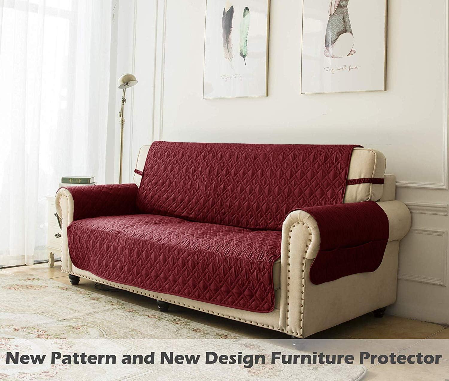 imageAmeritex Couch Sofa Slipcover 100 Waterproof Nonslip Quilted Furniture Protector Slipcover for Dogs Children Pets Sofa Slipcover Machine Washable Light Grey 68quotBurgundy