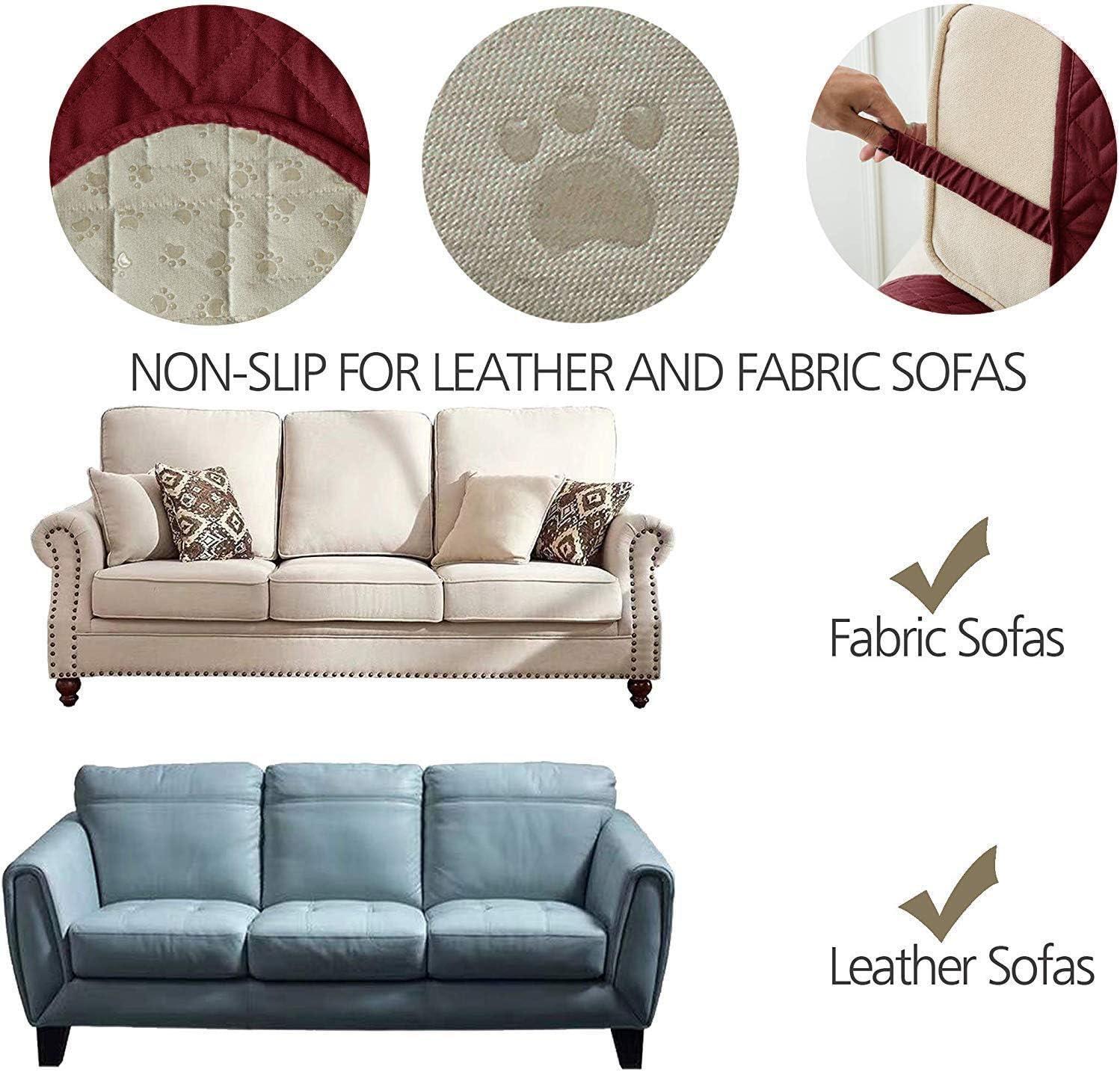 imageAmeritex Couch Sofa Slipcover 100 Waterproof Nonslip Quilted Furniture Protector Slipcover for Dogs Children Pets Sofa Slipcover Machine Washable Light Grey 68quotBurgundy