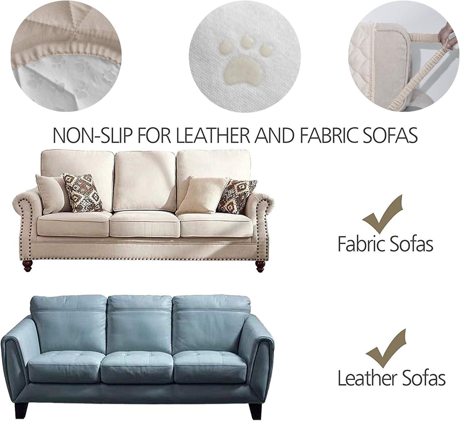 imageAmeritex Couch Sofa Slipcover 100 Waterproof Nonslip Quilted Furniture Protector Slipcover for Dogs Children Pets Sofa Slipcover Machine Washable Light Grey 68quotBeige