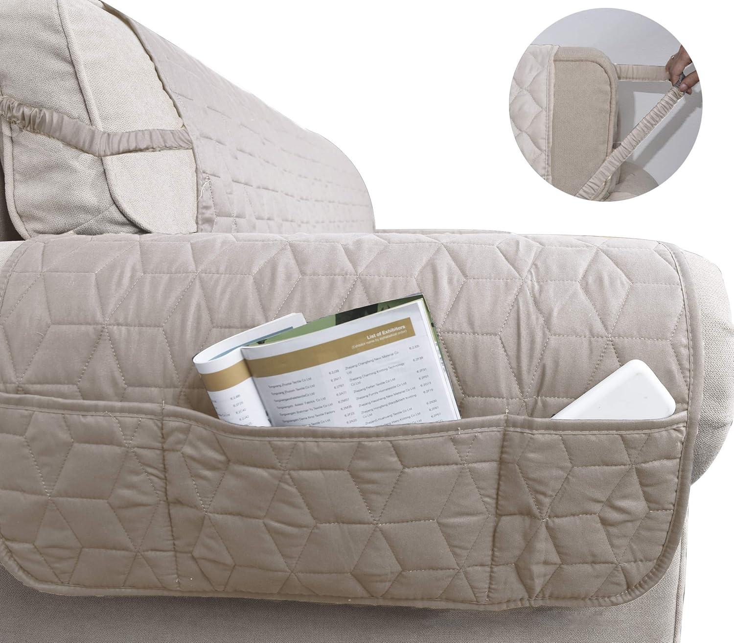 imageAmeritex Couch Sofa Slipcover 100 Waterproof Nonslip Quilted Furniture Protector Slipcover for Dogs Children Pets Sofa Slipcover Machine Washable Light Grey 68quotBeige