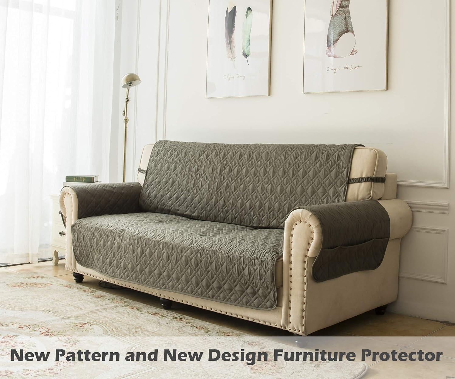 imageAmeritex Couch Sofa Slipcover 100 Waterproof Nonslip Quilted Furniture Protector Slipcover for Dogs Children Pets Sofa Slipcover Machine Washable Light Grey 68quotGreen