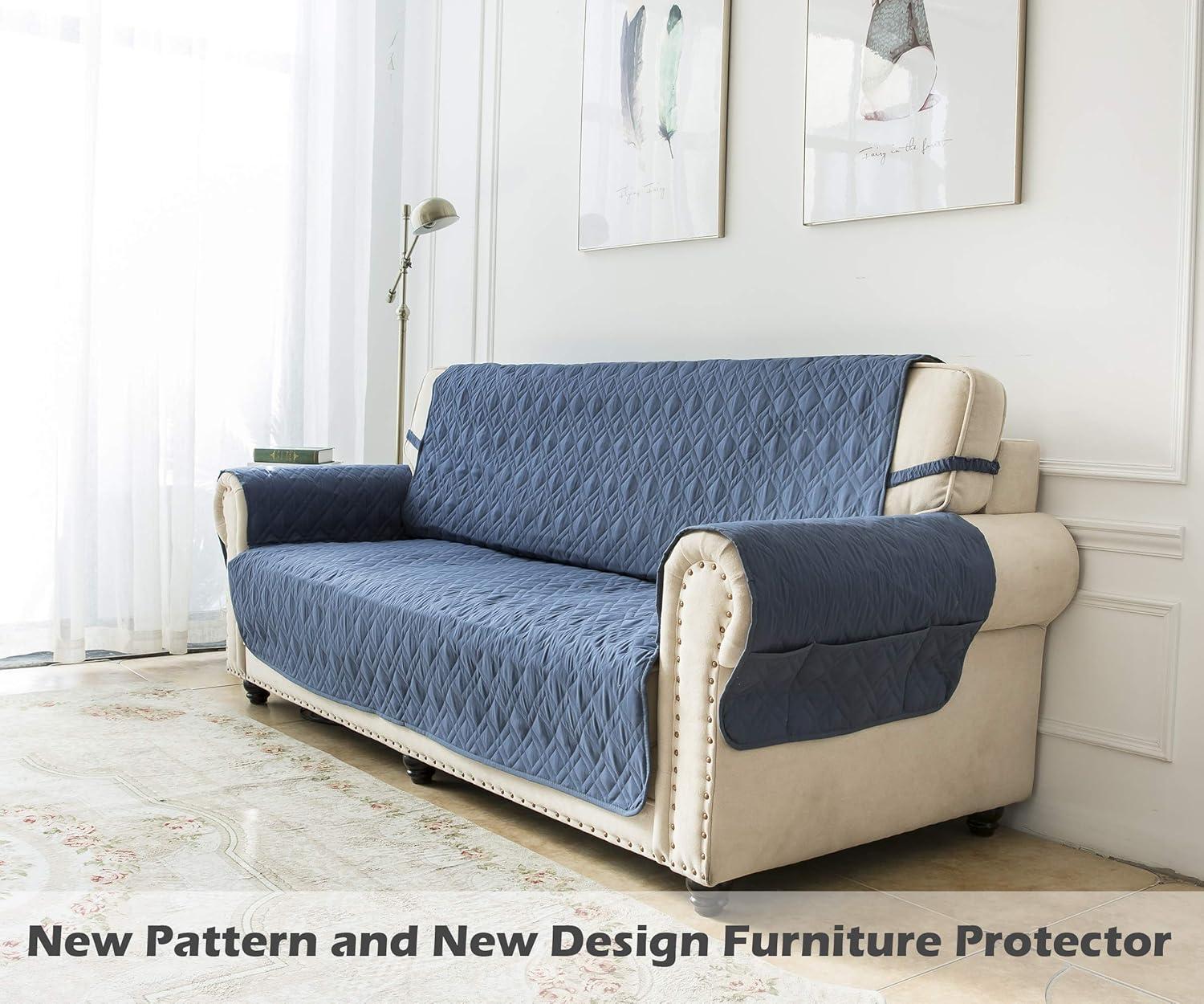 imageAmeritex Couch Sofa Slipcover 100 Waterproof Nonslip Quilted Furniture Protector Slipcover for Dogs Children Pets Sofa Slipcover Machine Washable Light Grey 68quotBlue