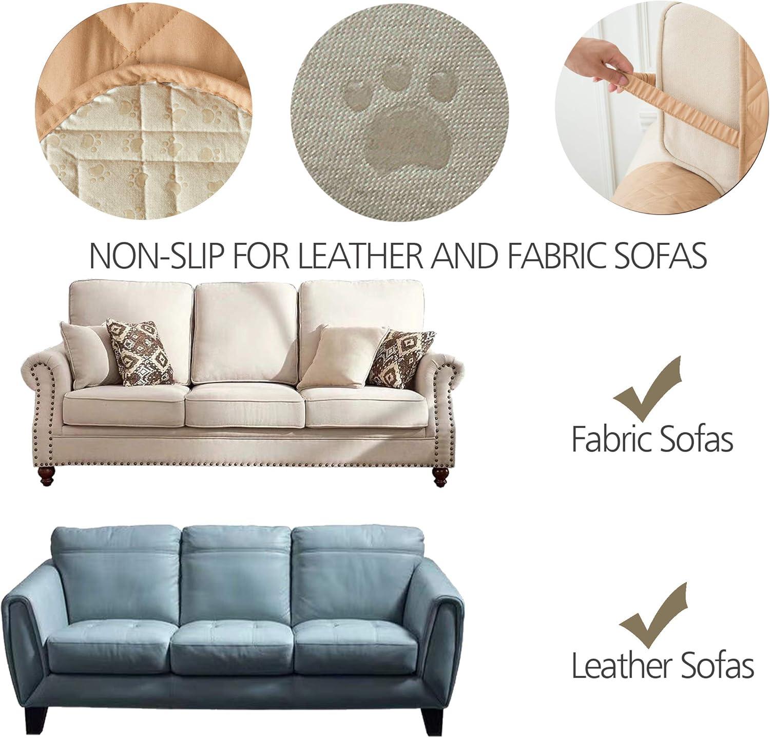 imageAmeritex Couch Sofa Slipcover 100 Waterproof Nonslip Quilted Furniture Protector Slipcover for Dogs Children Pets Sofa Slipcover Machine Washable Light Grey 68quotSand