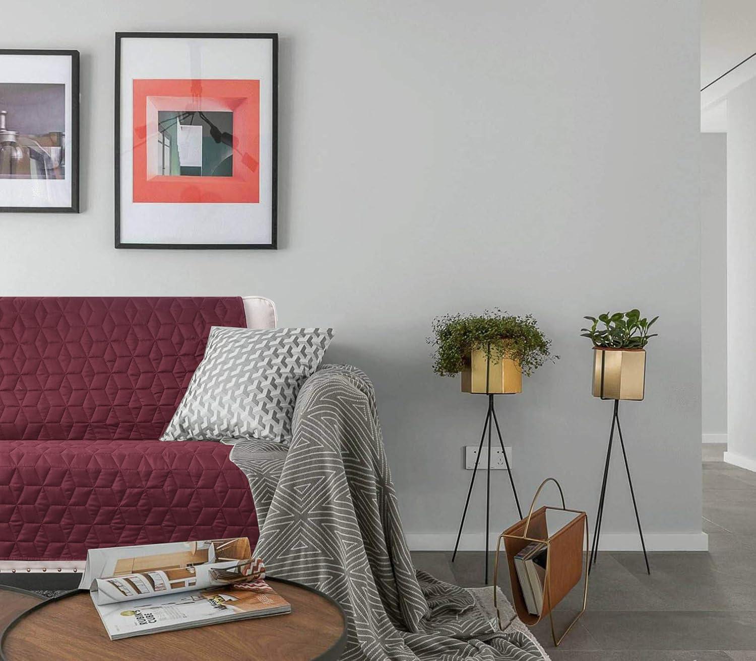 imageAmeritex Couch Sofa Slipcover 100 Waterproof Nonslip Quilted Furniture Protector Slipcover for Dogs Children Pets Sofa Slipcover Machine Washable Light Grey 68quotBurgundy