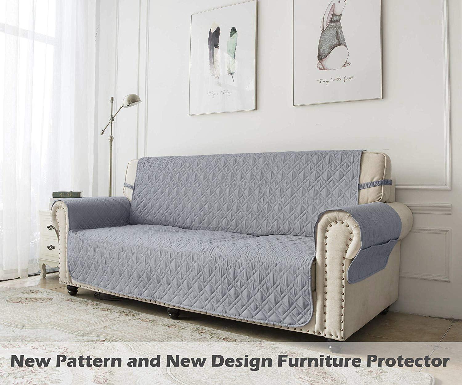 imageAmeritex Couch Sofa Slipcover 100 Waterproof Nonslip Quilted Furniture Protector Slipcover for Dogs Children Pets Sofa Slipcover Machine Washable Light Grey 68quotLight Grey