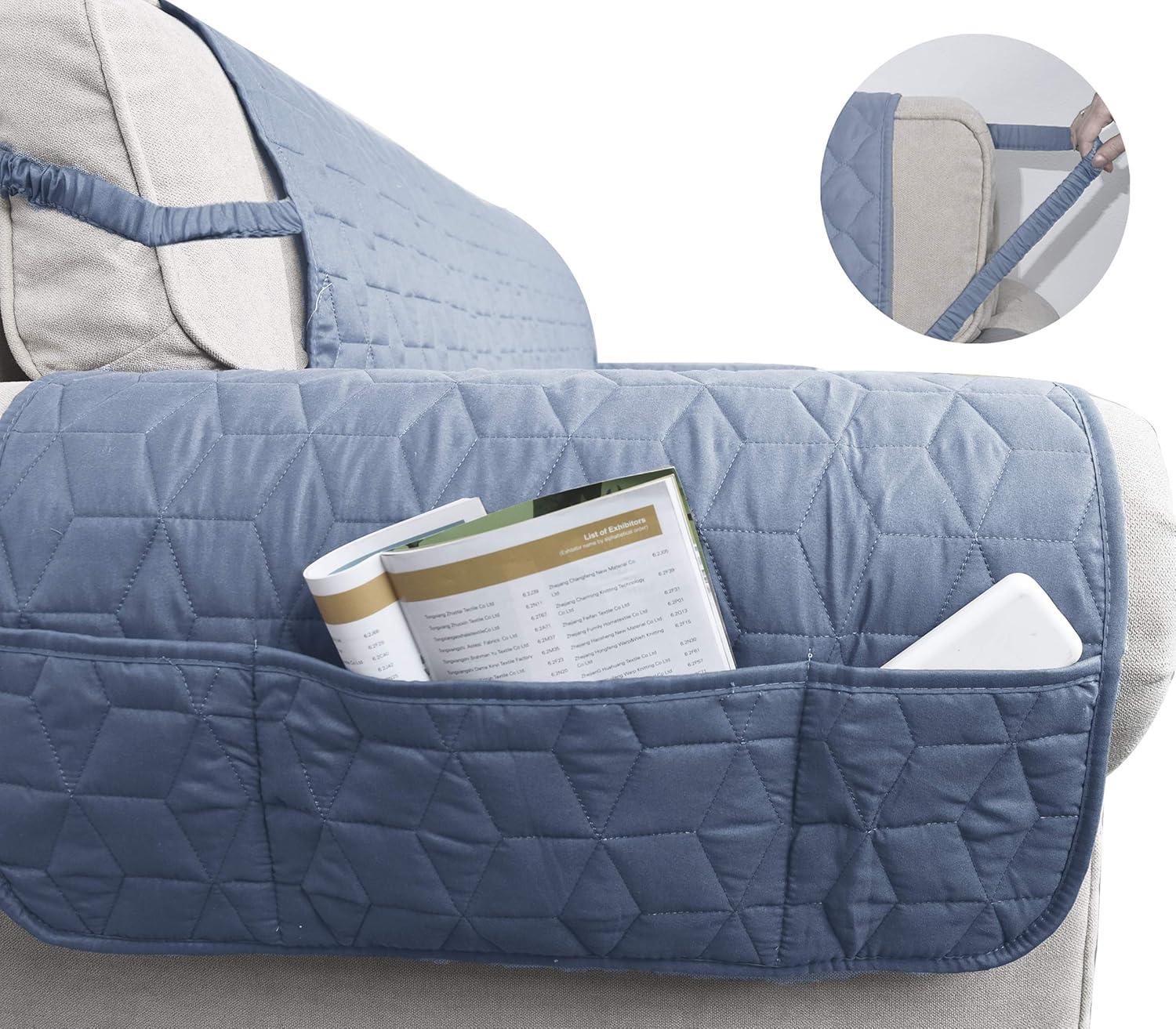 imageAmeritex Couch Sofa Slipcover 100 Waterproof Nonslip Quilted Furniture Protector Slipcover for Dogs Children Pets Sofa Slipcover Machine Washable Light Grey 68quotStone Blue