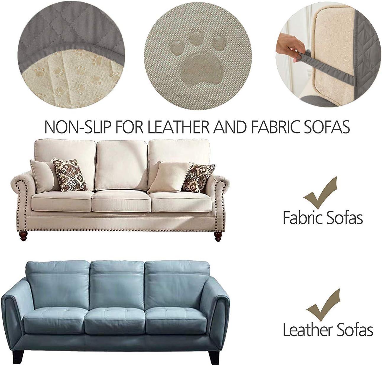 imageAmeritex Loveseat Cover WaterResistant Quilted Furniture Protector with Back Nonslip Paws Slipcover for Dogs Kids Pets Loveseat Slipcover Stay in Place for Leather 46quot BeigeDark Grey