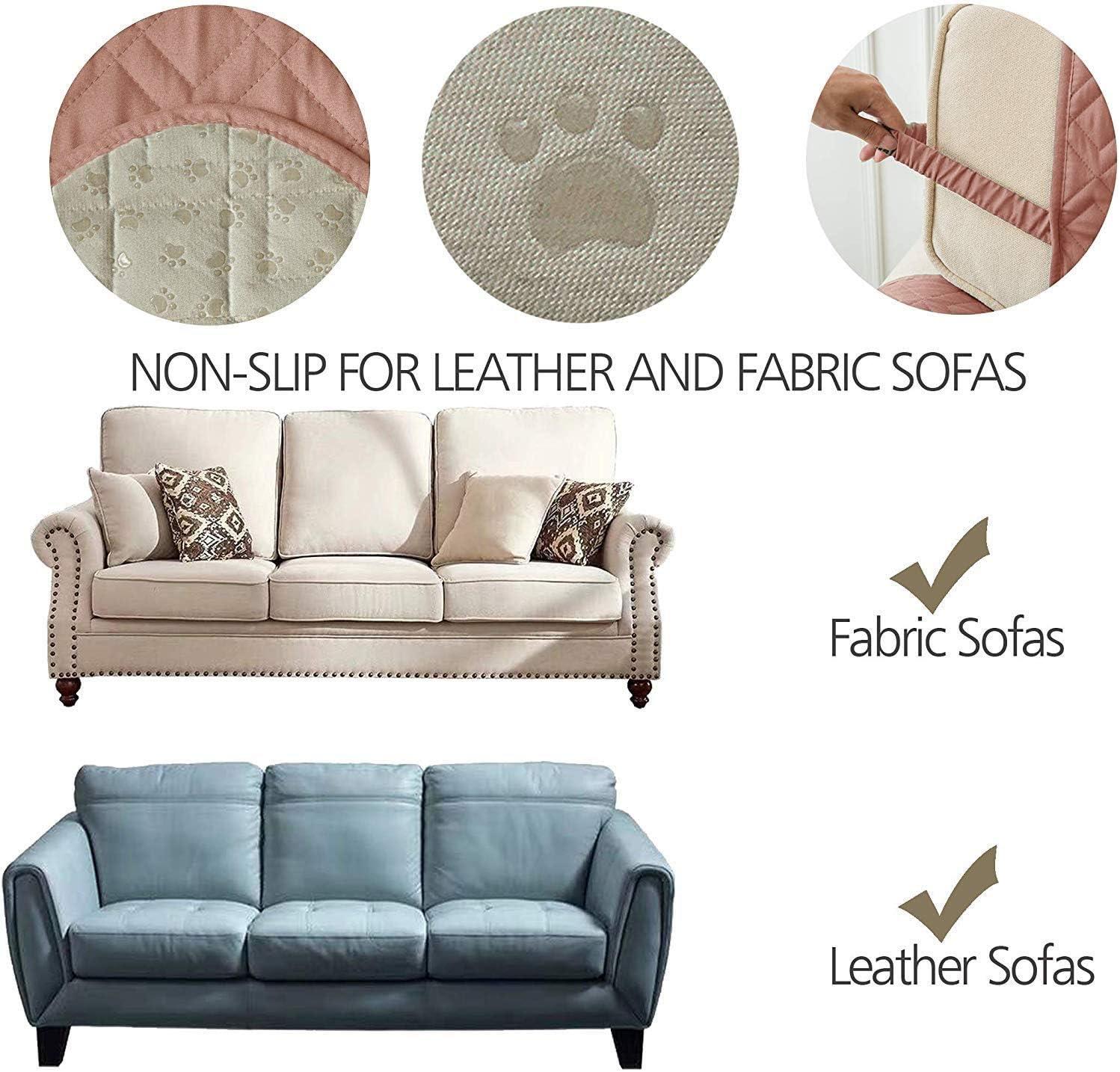imageAmeritex Loveseat Cover WaterResistant Quilted Furniture Protector with Back Nonslip Paws Slipcover for Dogs Kids Pets Loveseat Slipcover Stay in Place for Leather 46quot BeigePink