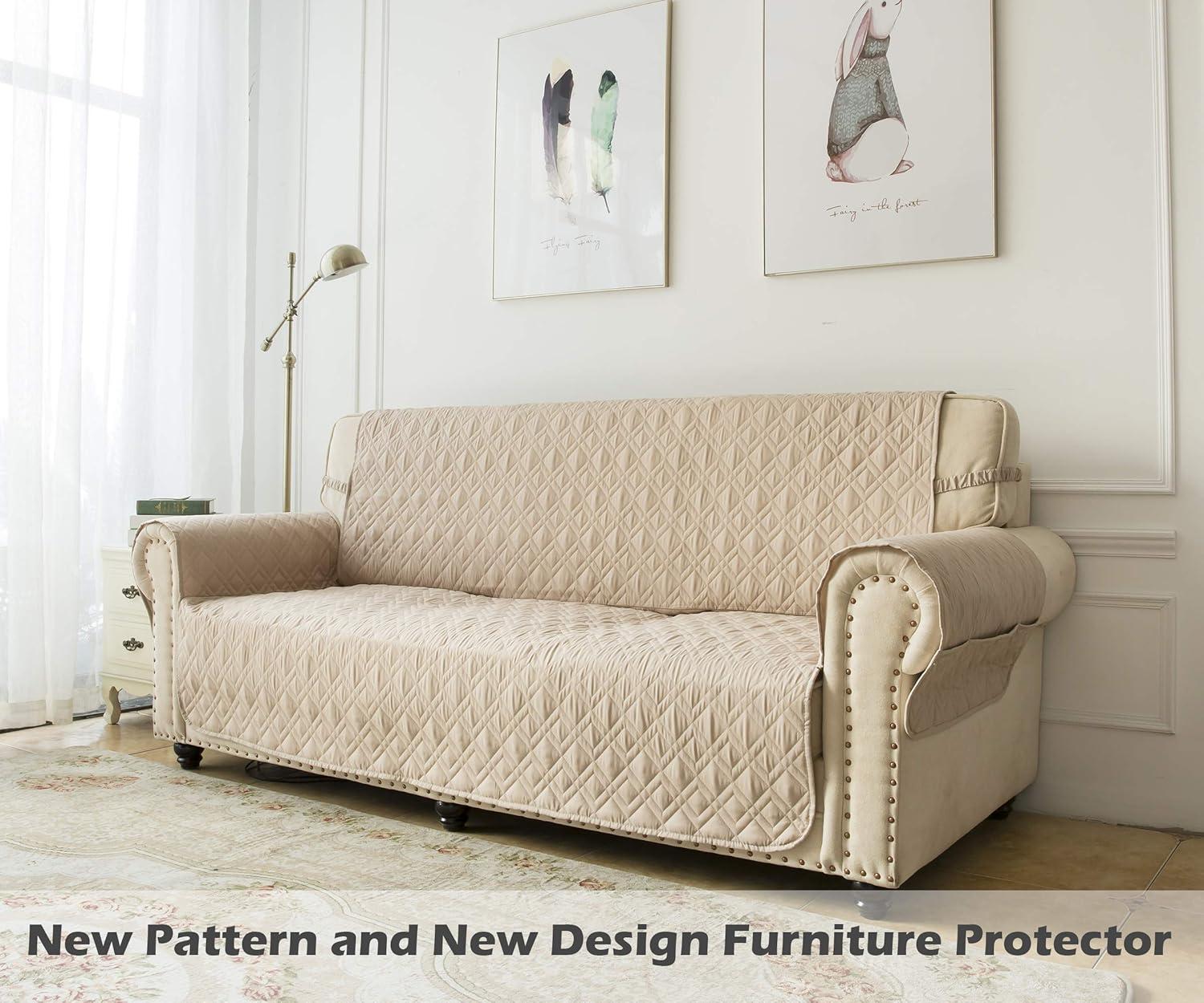 imageAmeritex Loveseat Cover WaterResistant Quilted Furniture Protector with Back Nonslip Paws Slipcover for Dogs Kids Pets Loveseat Slipcover Stay in Place for Leather 46quot BeigeBeige