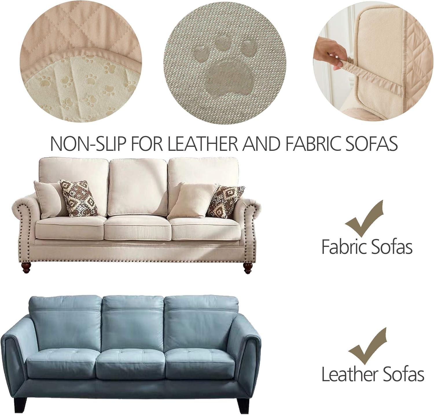 imageAmeritex Loveseat Cover WaterResistant Quilted Furniture Protector with Back Nonslip Paws Slipcover for Dogs Kids Pets Loveseat Slipcover Stay in Place for Leather 46quot BeigeBeige