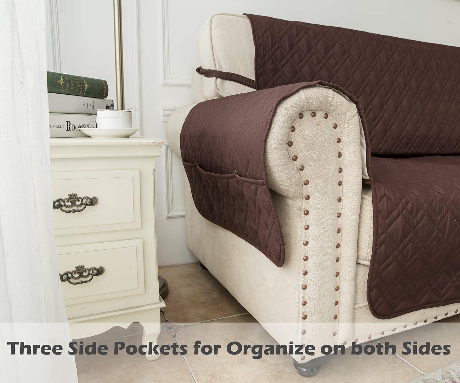 imageAmeritex Loveseat Cover WaterResistant Quilted Furniture Protector with Back Nonslip Paws Slipcover for Dogs Kids Pets Loveseat Slipcover Stay in Place for Leather 46quot BeigeChocolate