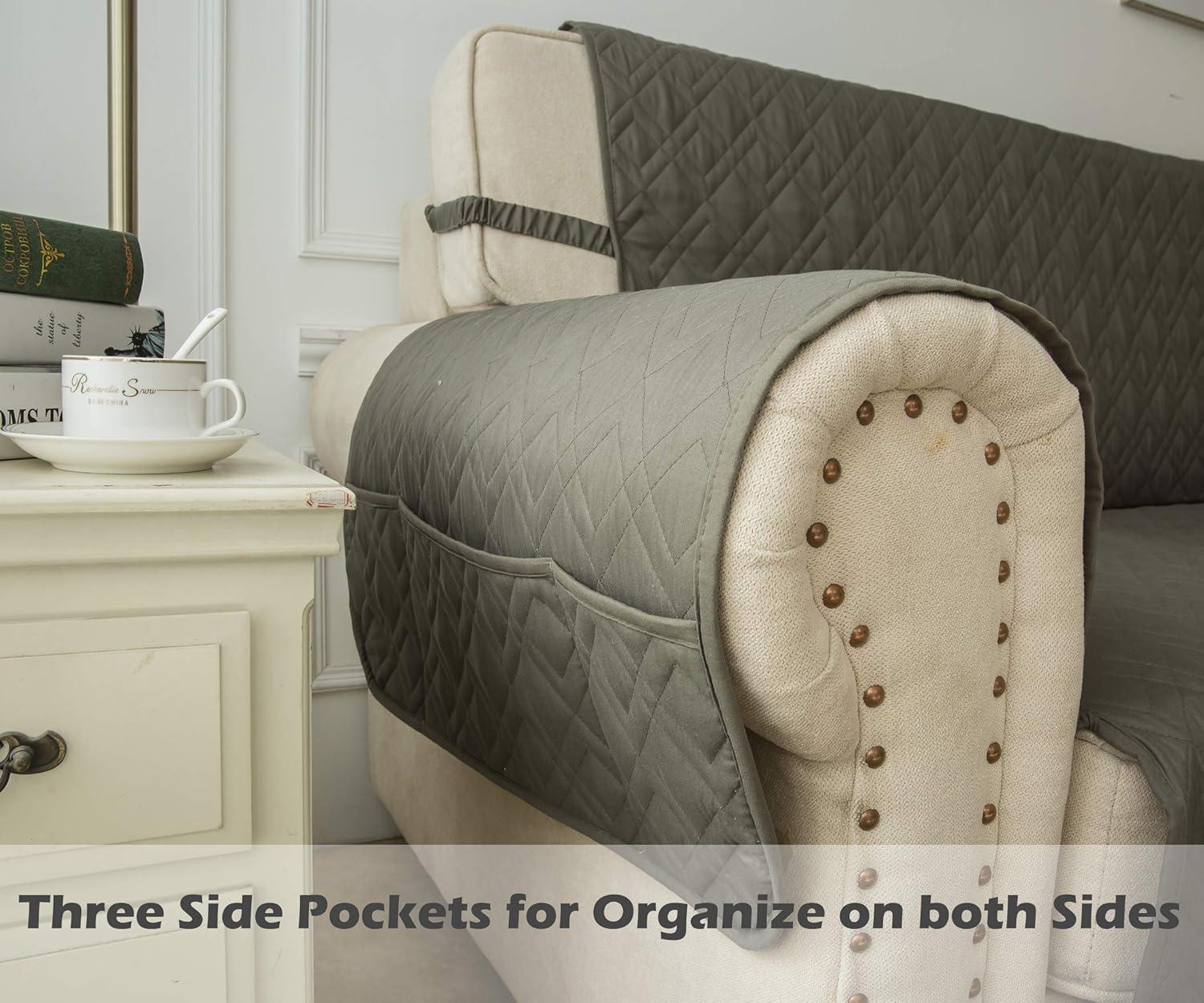 imageAmeritex Loveseat Cover WaterResistant Quilted Furniture Protector with Back Nonslip Paws Slipcover for Dogs Kids Pets Loveseat Slipcover Stay in Place for Leather 46quot BeigeGreen