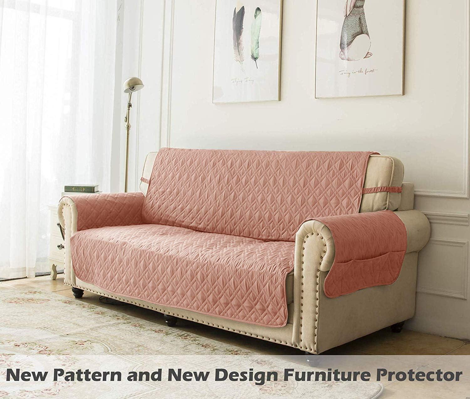 imageAmeritex Loveseat Cover WaterResistant Quilted Furniture Protector with Back Nonslip Paws Slipcover for Dogs Kids Pets Loveseat Slipcover Stay in Place for Leather 46quot BeigePink