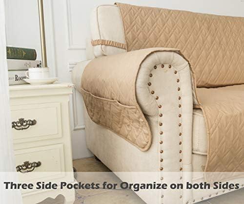 imageAmeritex Loveseat Cover WaterResistant Quilted Furniture Protector with Back Nonslip Paws Slipcover for Dogs Kids Pets Loveseat Slipcover Stay in Place for Leather 46quot BeigeSand