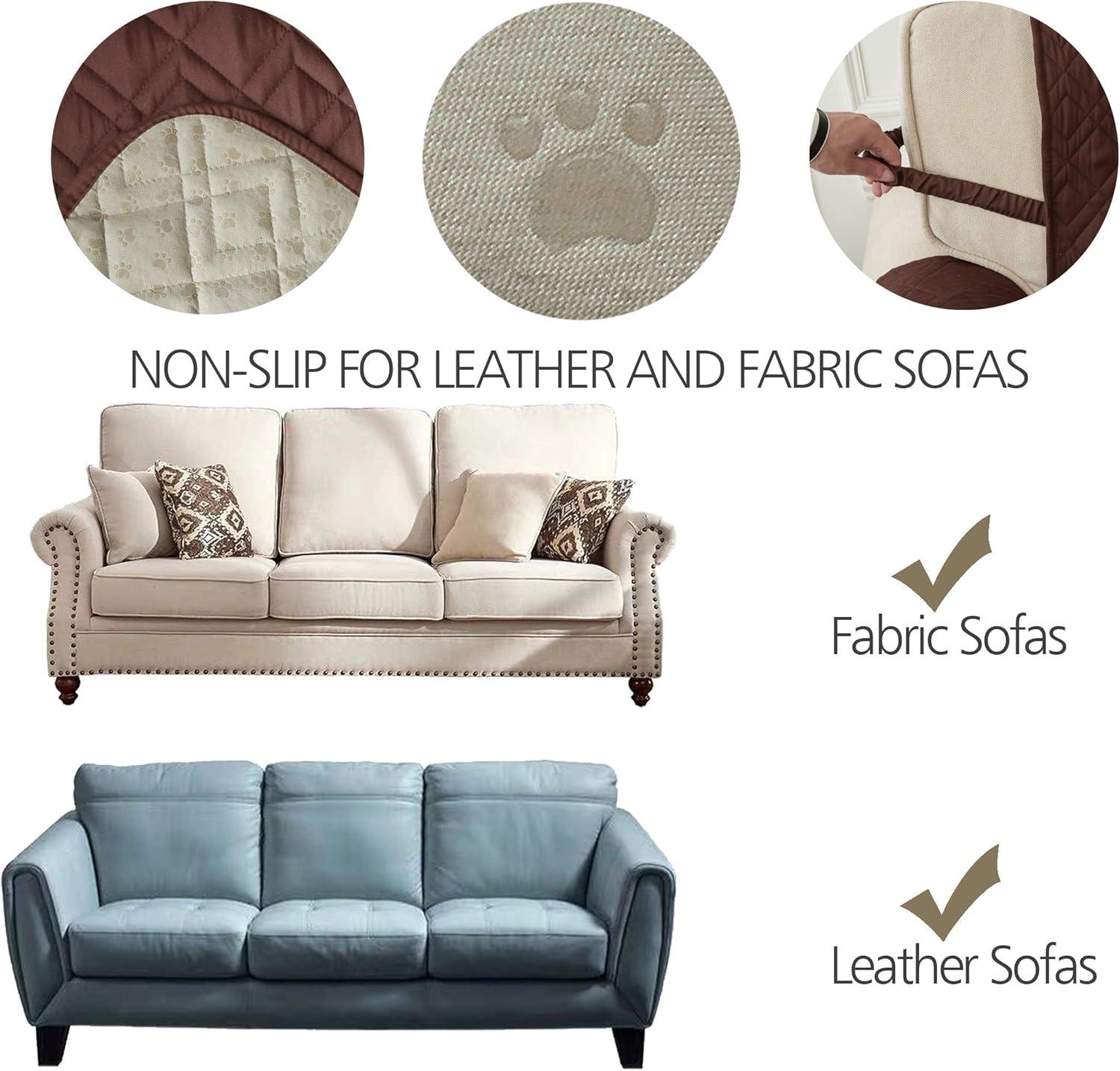 imageAmeritex Loveseat Cover WaterResistant Quilted Furniture Protector with Back Nonslip Paws Slipcover for Dogs Kids Pets Loveseat Slipcover Stay in Place for Leather 46quot BeigeChocolate