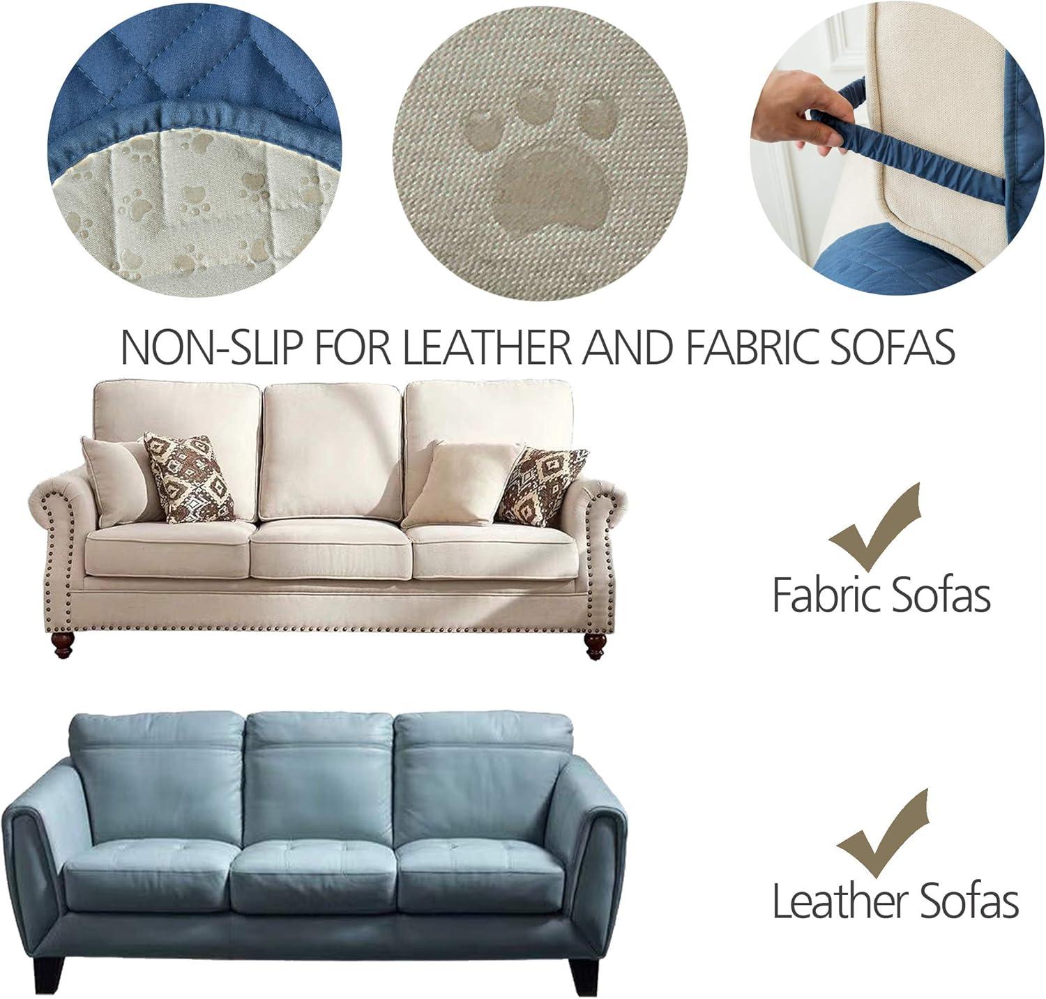 imageAmeritex Loveseat Cover WaterResistant Quilted Furniture Protector with Back Nonslip Paws Slipcover for Dogs Kids Pets Loveseat Slipcover Stay in Place for Leather 46quot BeigeBlue