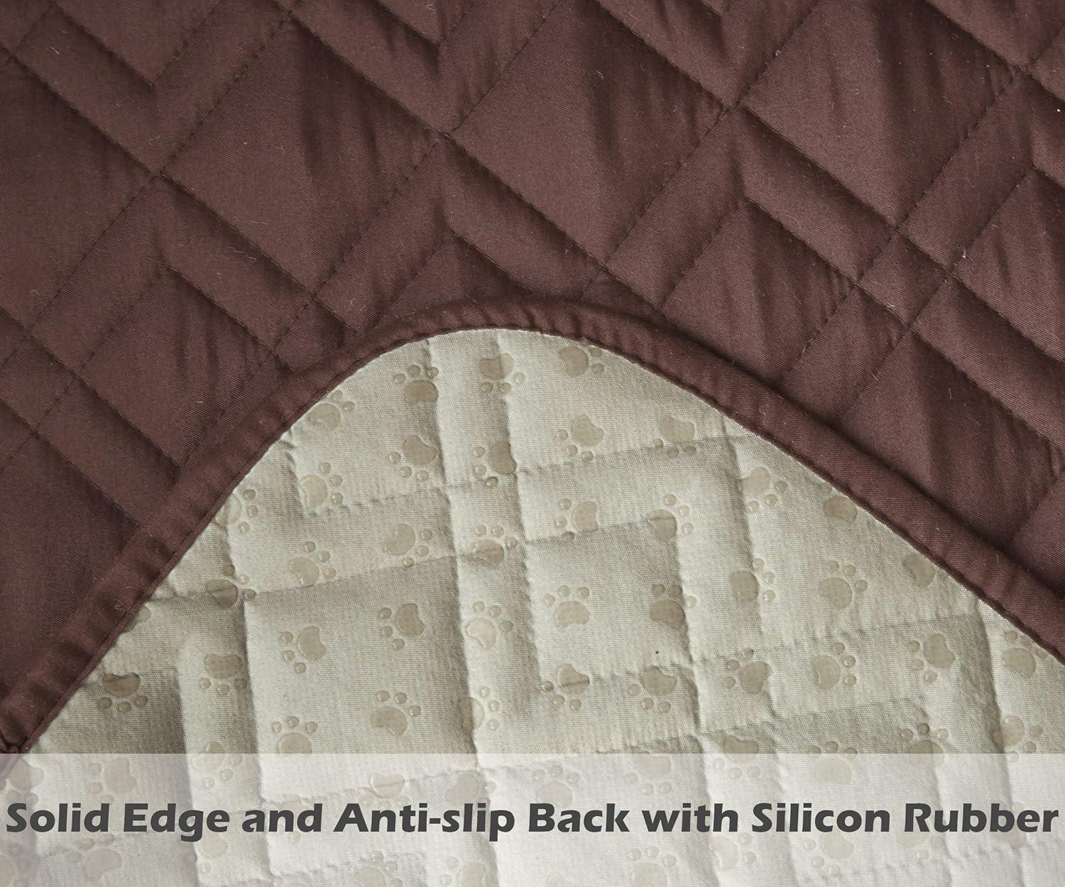 imageAmeritex Loveseat Cover WaterResistant Quilted Furniture Protector with Back Nonslip Paws Slipcover for Dogs Kids Pets Loveseat Slipcover Stay in Place for Leather 46quot BeigeChocolate