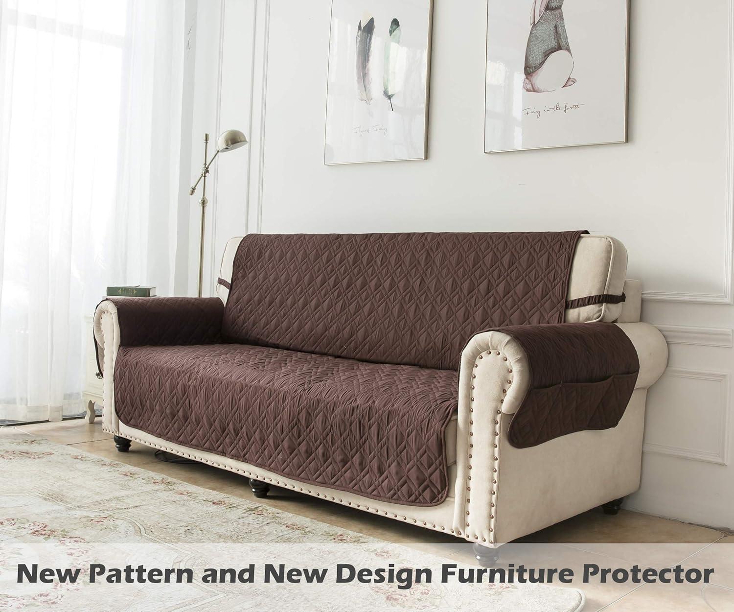 imageAmeritex Loveseat Cover WaterResistant Quilted Furniture Protector with Back Nonslip Paws Slipcover for Dogs Kids Pets Loveseat Slipcover Stay in Place for Leather 46quot BeigeChocolate