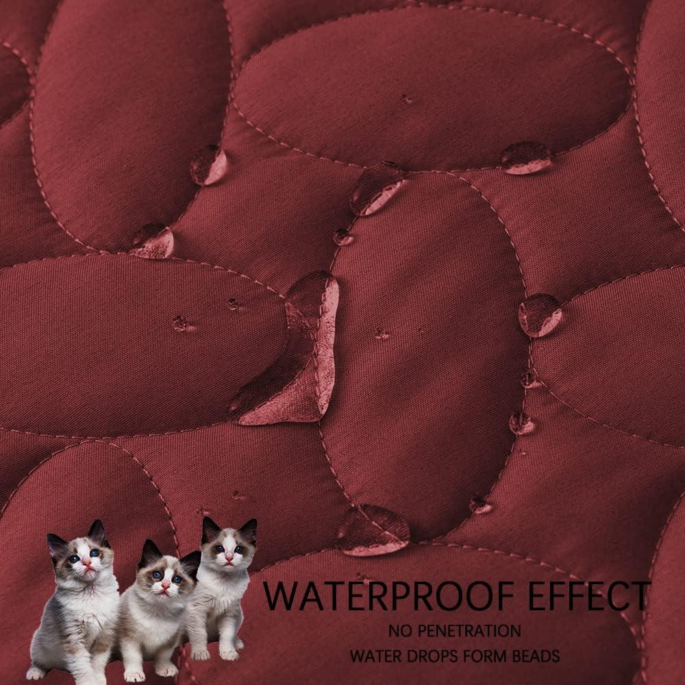 imageAmeritex Pet Bed Cover Dog Bed Blanket for Sofa and Furniture Waterproof New Pattern Design 52x82 Inch BeigeBurgundy