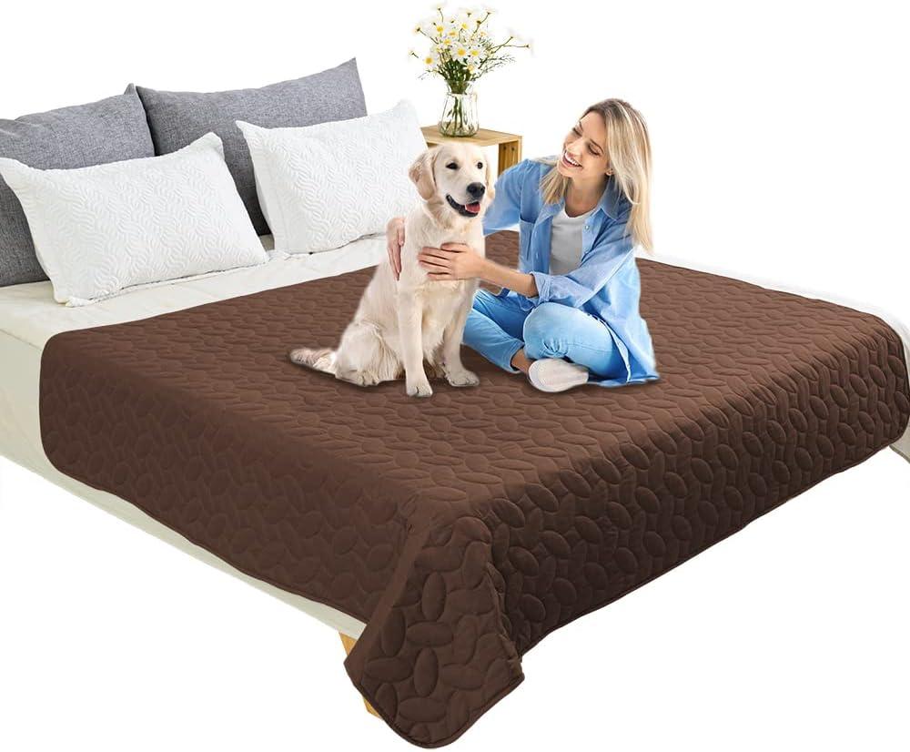imageAmeritex Pet Bed Cover Dog Bed Blanket for Sofa and Furniture Waterproof New Pattern Design 52x82 Inch BeigeChocolate