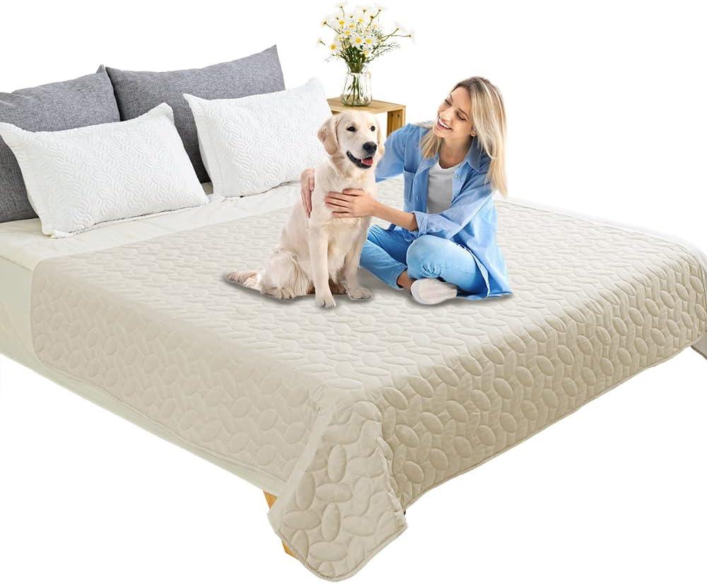 imageAmeritex Pet Bed Cover Dog Bed Blanket for Sofa and Furniture Waterproof New Pattern Design 52x82 Inch BeigeIvory