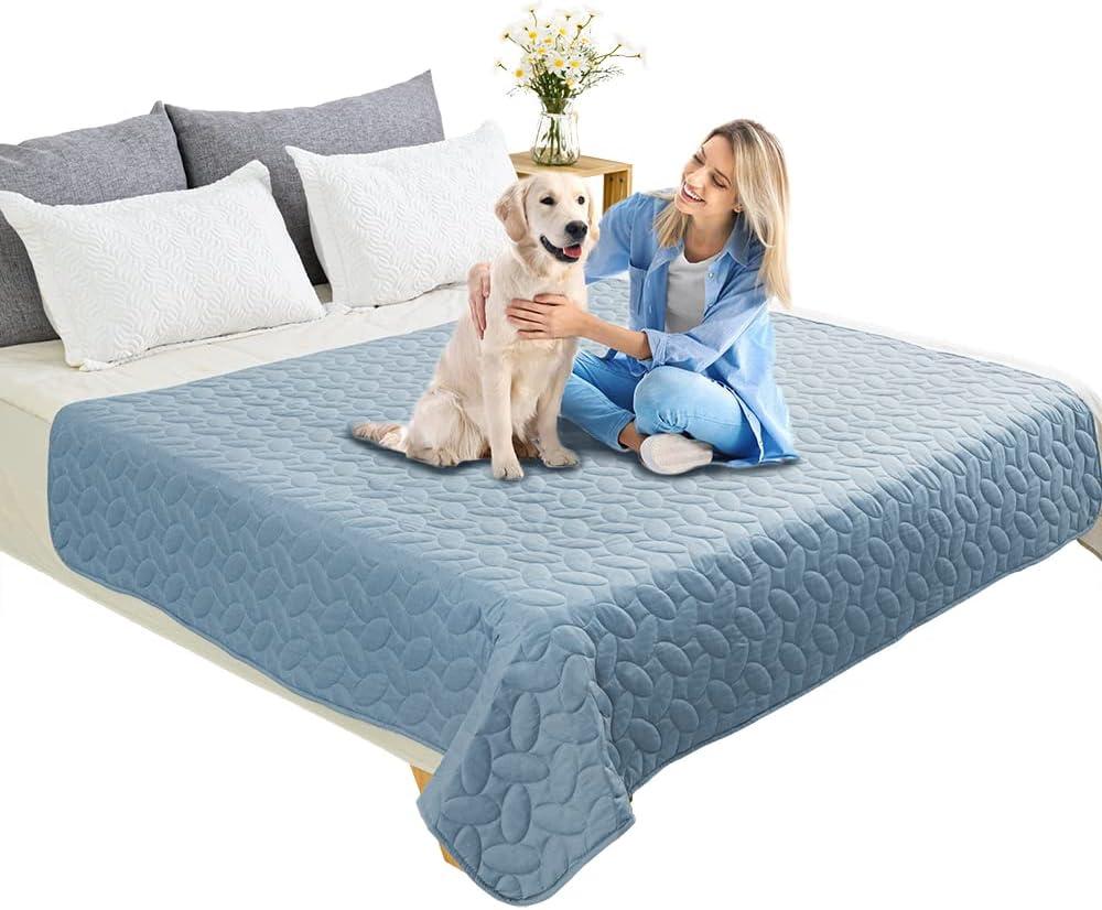 imageAmeritex Pet Bed Cover Dog Bed Blanket for Sofa and Furniture Waterproof New Pattern Design 52x82 Inch BeigeLightblue
