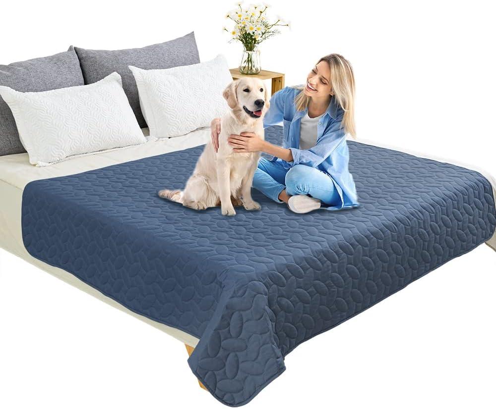 imageAmeritex Pet Bed Cover Dog Bed Blanket for Sofa and Furniture Waterproof New Pattern Design 52x82 Inch BeigeNavyblue