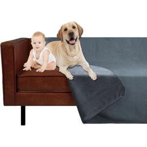 imageAmeritex Pet Bed Blanket Reversible 100 Waterproof Velvet Super Soft for Sofa and Bed 82x102 Inches Light GreyGreyBluenavyblue