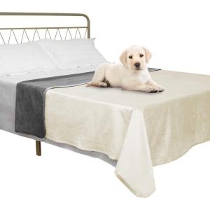 imageAmeritex Pet Bed Blanket Reversible 100 Waterproof Velvet Super Soft for Sofa and Bed 82x102 Inches Light GreyGreyCreamgrey