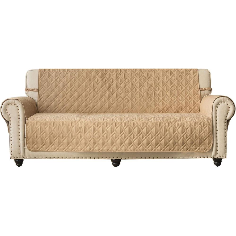 imageAmeritex Couch Sofa Slipcover 100 Waterproof Nonslip Quilted Furniture Protector Slipcover for Dogs Children Pets Sofa Slipcover Machine Washable Light Grey 68quotSand