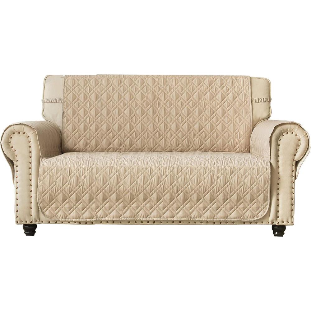 imageAmeritex Loveseat Cover WaterResistant Quilted Furniture Protector with Back Nonslip Paws Slipcover for Dogs Kids Pets Loveseat Slipcover Stay in Place for Leather 46quot BeigeBeige