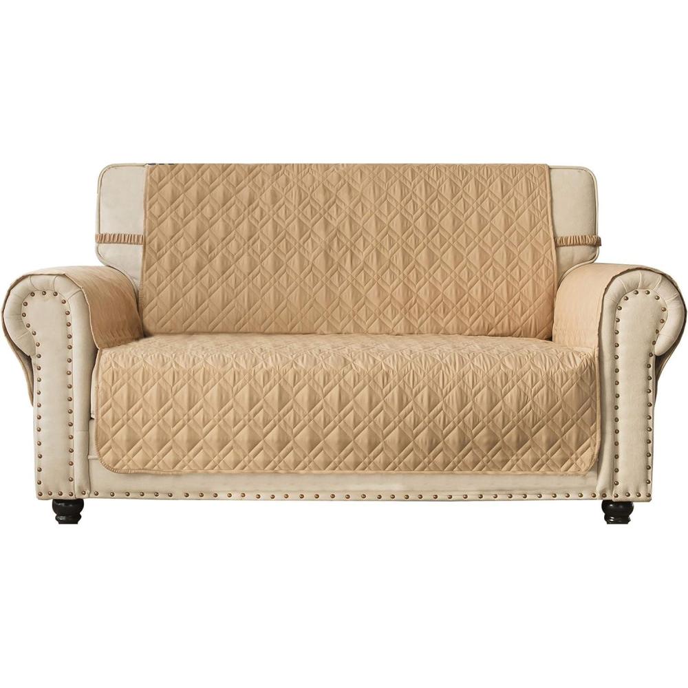 imageAmeritex Loveseat Cover WaterResistant Quilted Furniture Protector with Back Nonslip Paws Slipcover for Dogs Kids Pets Loveseat Slipcover Stay in Place for Leather 46quot BeigeSand