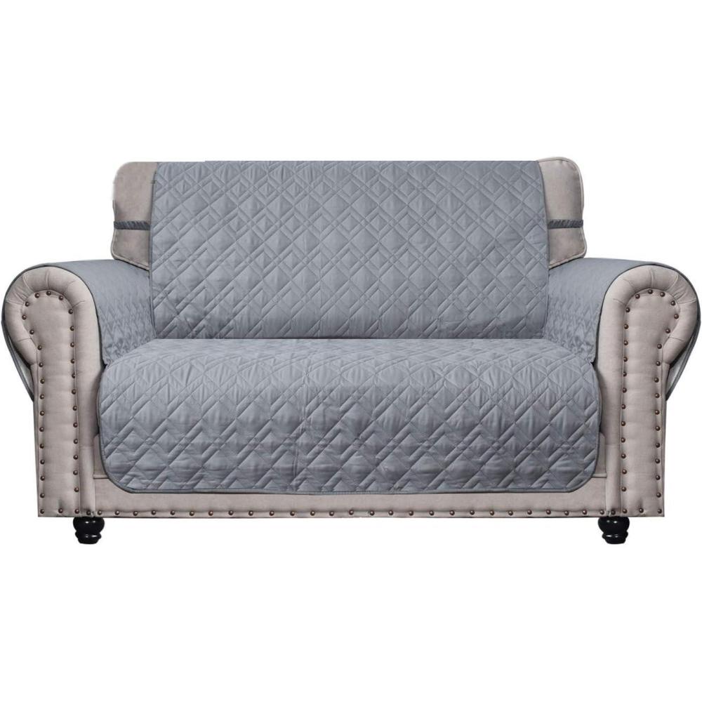 imageAmeritex Loveseat Cover WaterResistant Quilted Furniture Protector with Back Nonslip Paws Slipcover for Dogs Kids Pets Loveseat Slipcover Stay in Place for Leather 46quot BeigeLight Grey