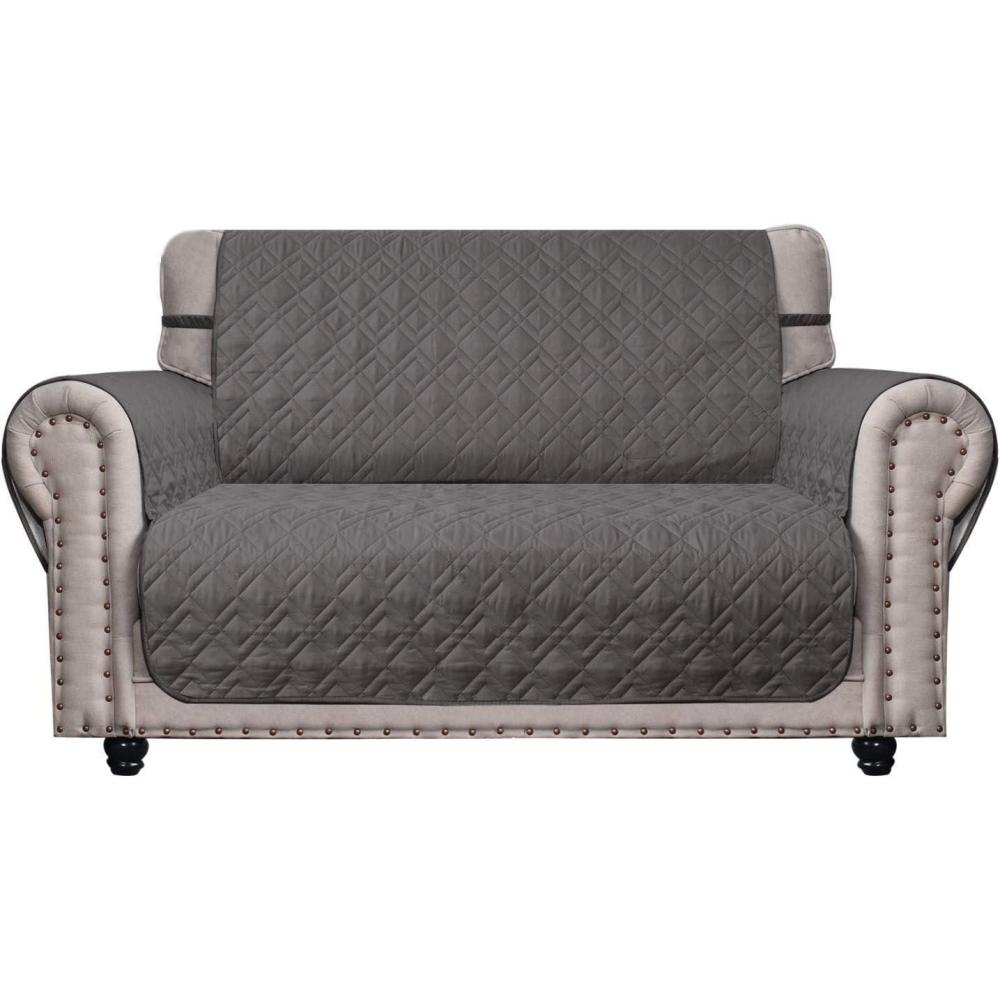 imageAmeritex Loveseat Cover WaterResistant Quilted Furniture Protector with Back Nonslip Paws Slipcover for Dogs Kids Pets Loveseat Slipcover Stay in Place for Leather 46quot BeigeDark Grey