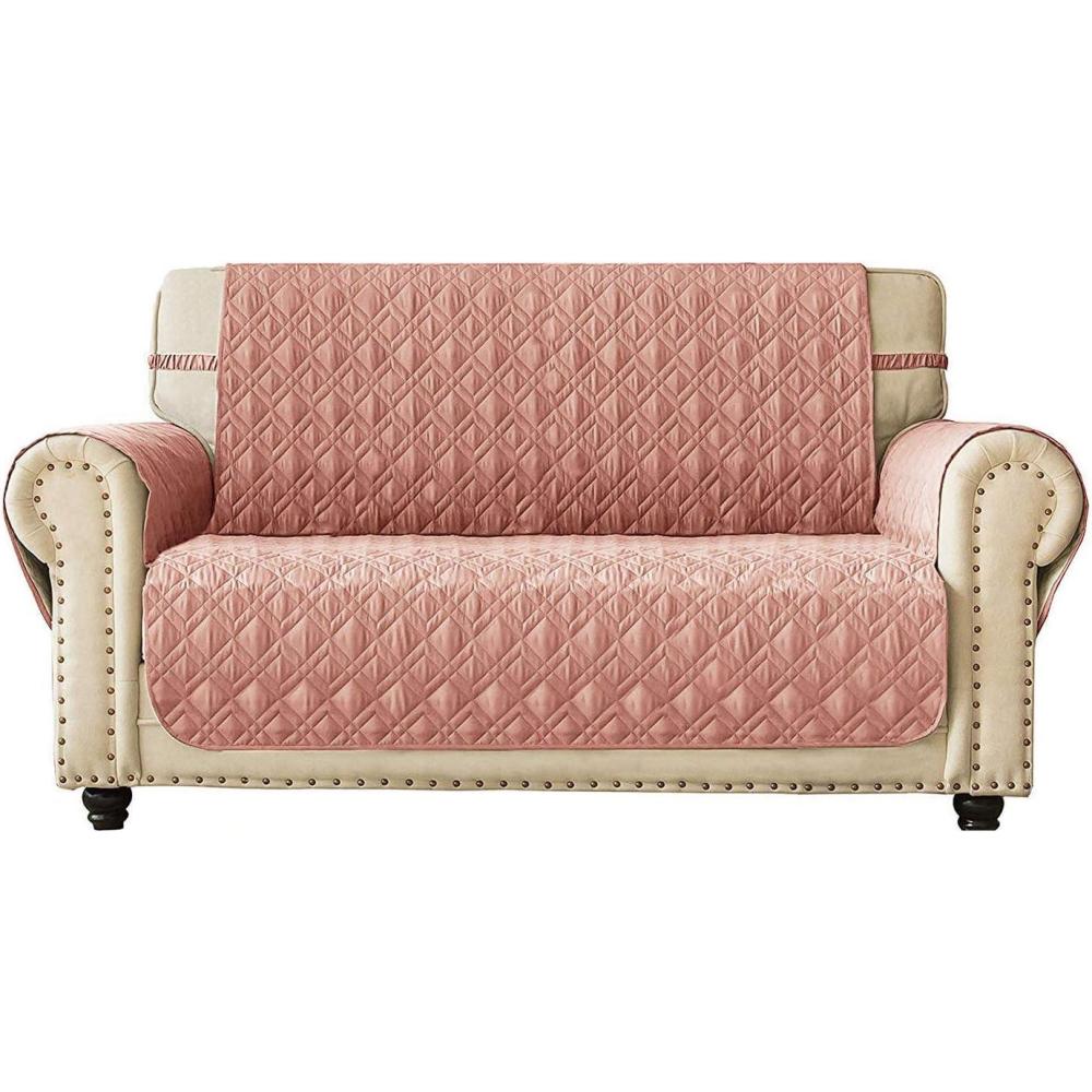 imageAmeritex Loveseat Cover WaterResistant Quilted Furniture Protector with Back Nonslip Paws Slipcover for Dogs Kids Pets Loveseat Slipcover Stay in Place for Leather 46quot BeigePink