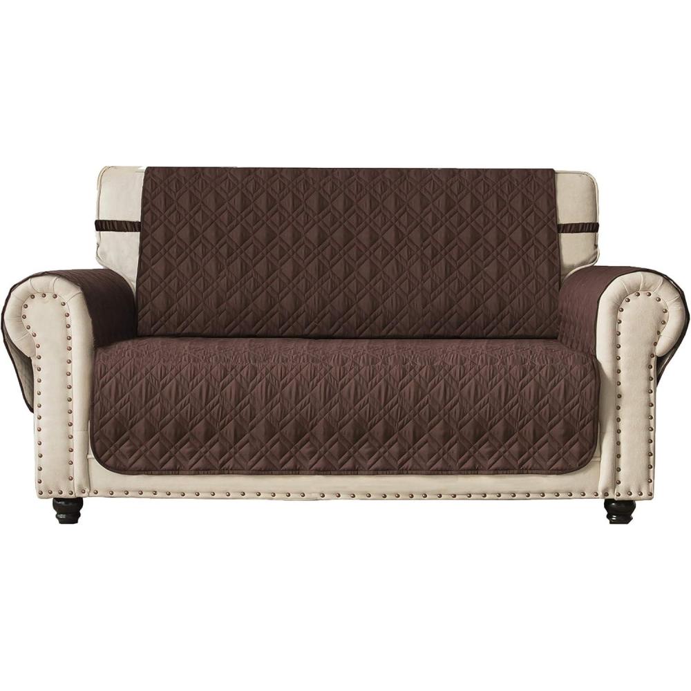 imageAmeritex Loveseat Cover WaterResistant Quilted Furniture Protector with Back Nonslip Paws Slipcover for Dogs Kids Pets Loveseat Slipcover Stay in Place for Leather 46quot BeigeChocolate