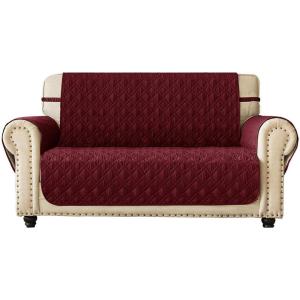 imageAmeritex Loveseat Cover WaterResistant Quilted Furniture Protector with Back Nonslip Paws Slipcover for Dogs Kids Pets Loveseat Slipcover Stay in Place for Leather 46quot BeigeBurgundy