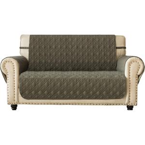 imageAmeritex Loveseat Cover WaterResistant Quilted Furniture Protector with Back Nonslip Paws Slipcover for Dogs Kids Pets Loveseat Slipcover Stay in Place for Leather 46quot BeigeGreen