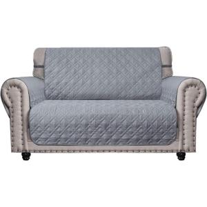 imageAmeritex Loveseat Cover WaterResistant Quilted Furniture Protector with Back Nonslip Paws Slipcover for Dogs Kids Pets Loveseat Slipcover Stay in Place for Leather 46quot BeigeLight Grey