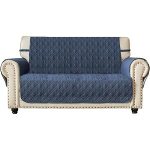 imageAmeritex Loveseat Cover WaterResistant Quilted Furniture Protector with Back Nonslip Paws Slipcover for Dogs Kids Pets Loveseat Slipcover Stay in Place for Leather 46quot BeigeBlue