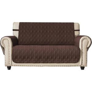 imageAmeritex Loveseat Cover WaterResistant Quilted Furniture Protector with Back Nonslip Paws Slipcover for Dogs Kids Pets Loveseat Slipcover Stay in Place for Leather 46quot BeigeChocolate